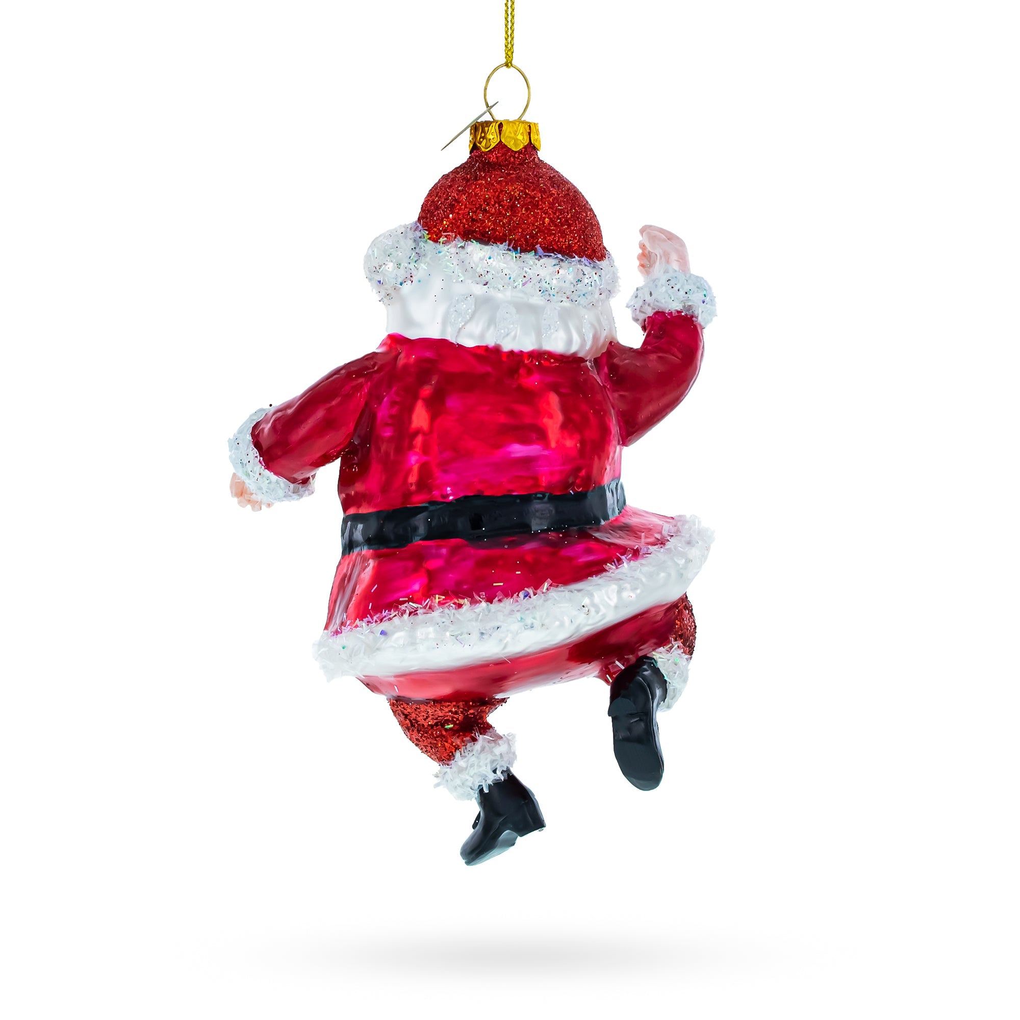 Santa Boogying In Festive Red Attire - Blown Glass Christmas Ornament