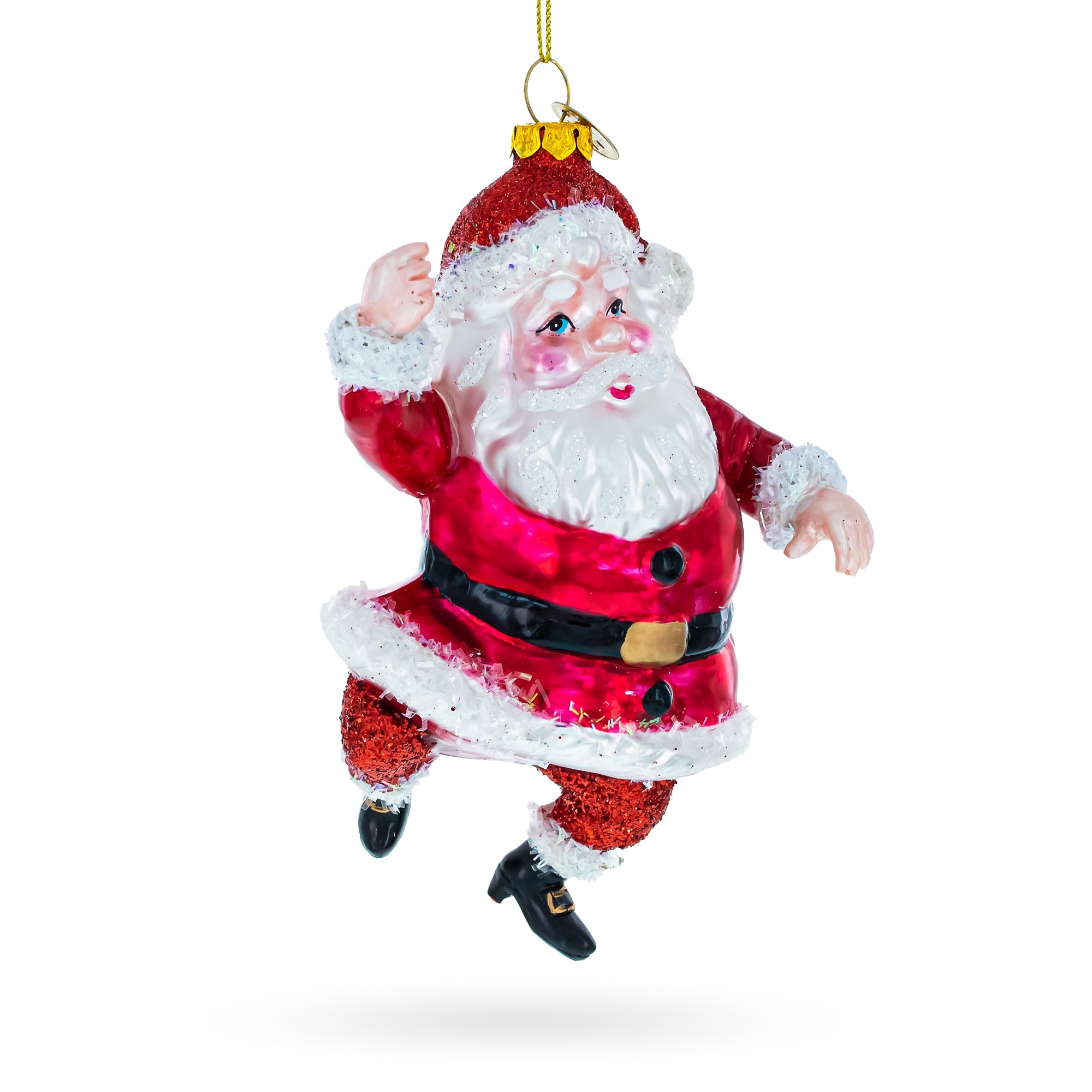 Santa Boogying In Festive Red Attire - Blown Glass Christmas Ornament