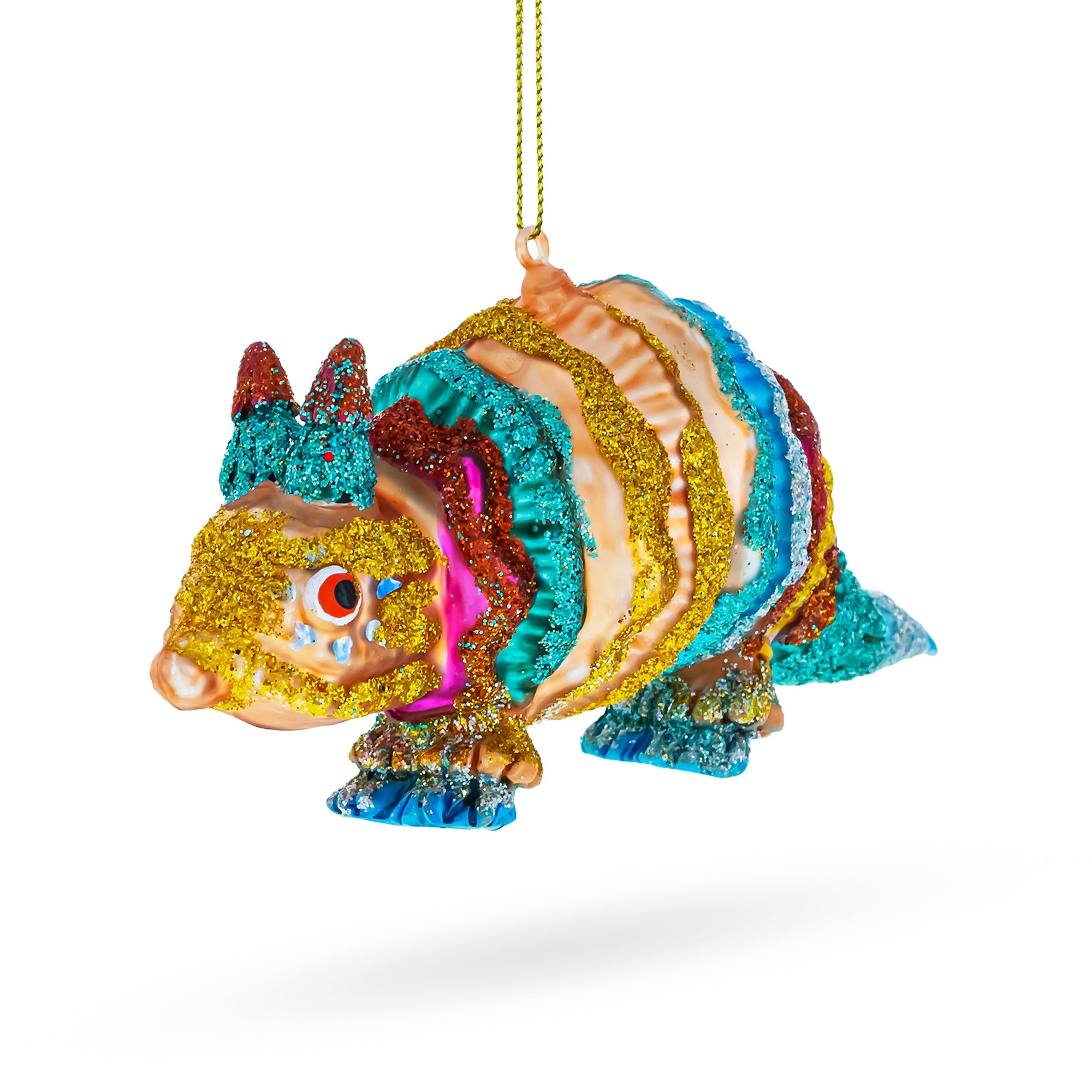 Vibrant Multicolored Armadillo - Blown Glass Christmas Ornament