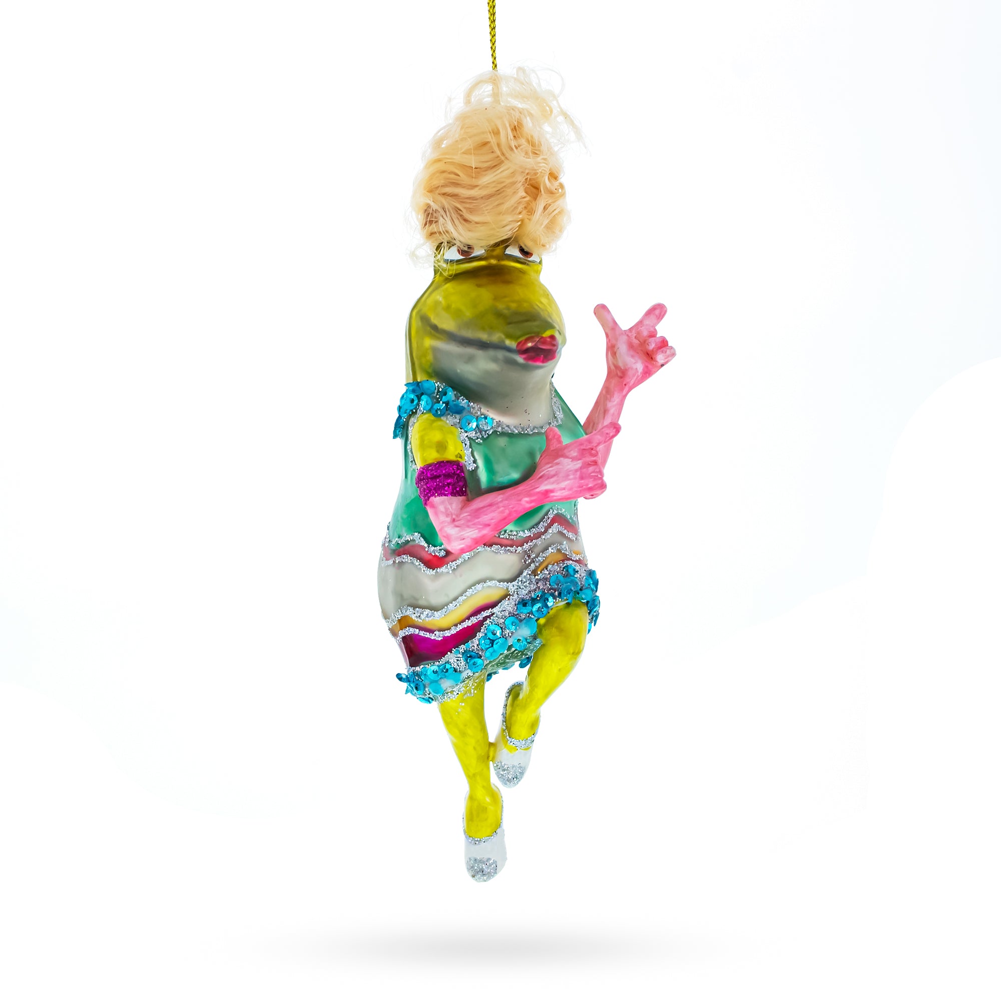 Funky Disco Dancing Frog - Blown Glass Christmas Ornament