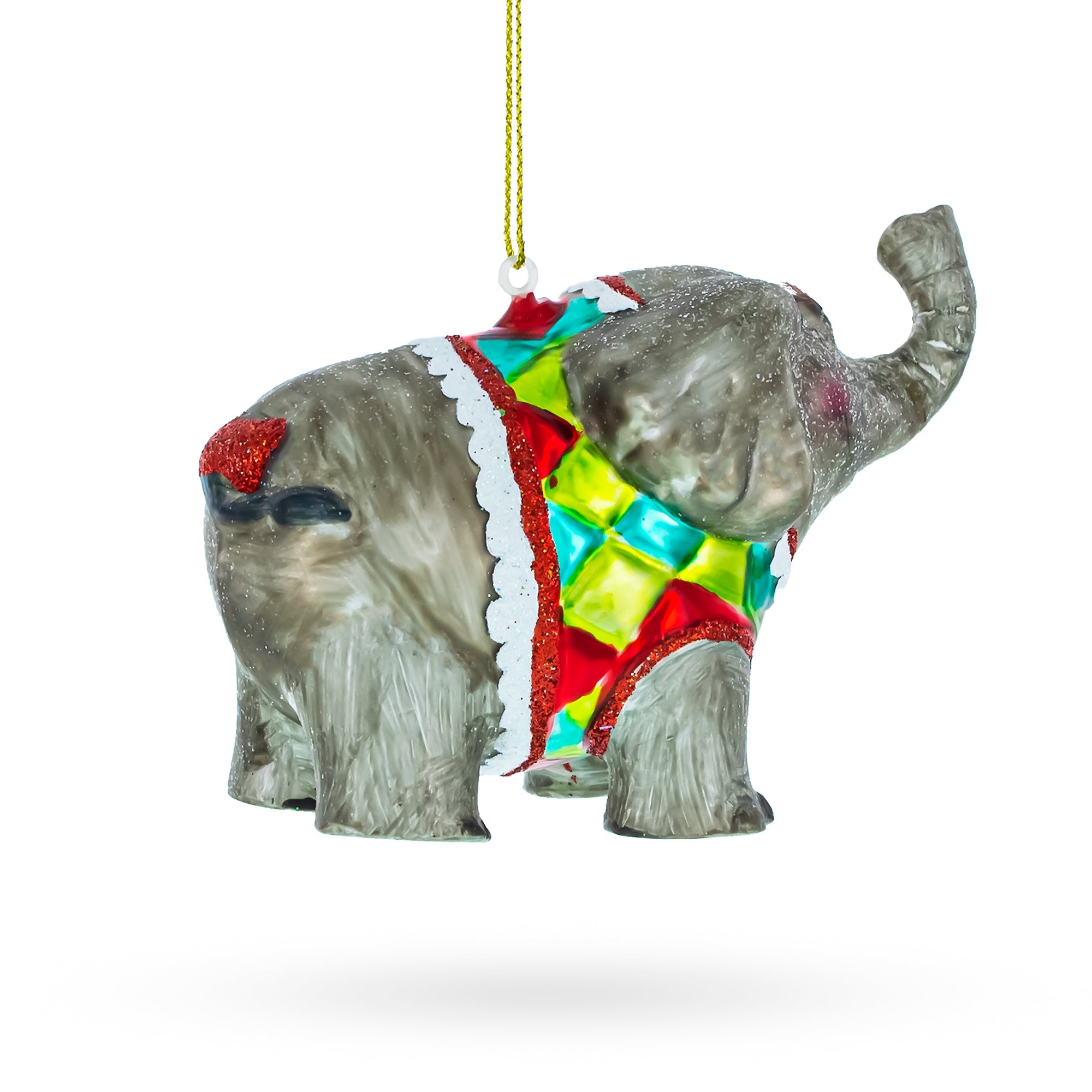 Show-stopping Circus Elephant Trumpeting - Blown Glass Christmas Ornament