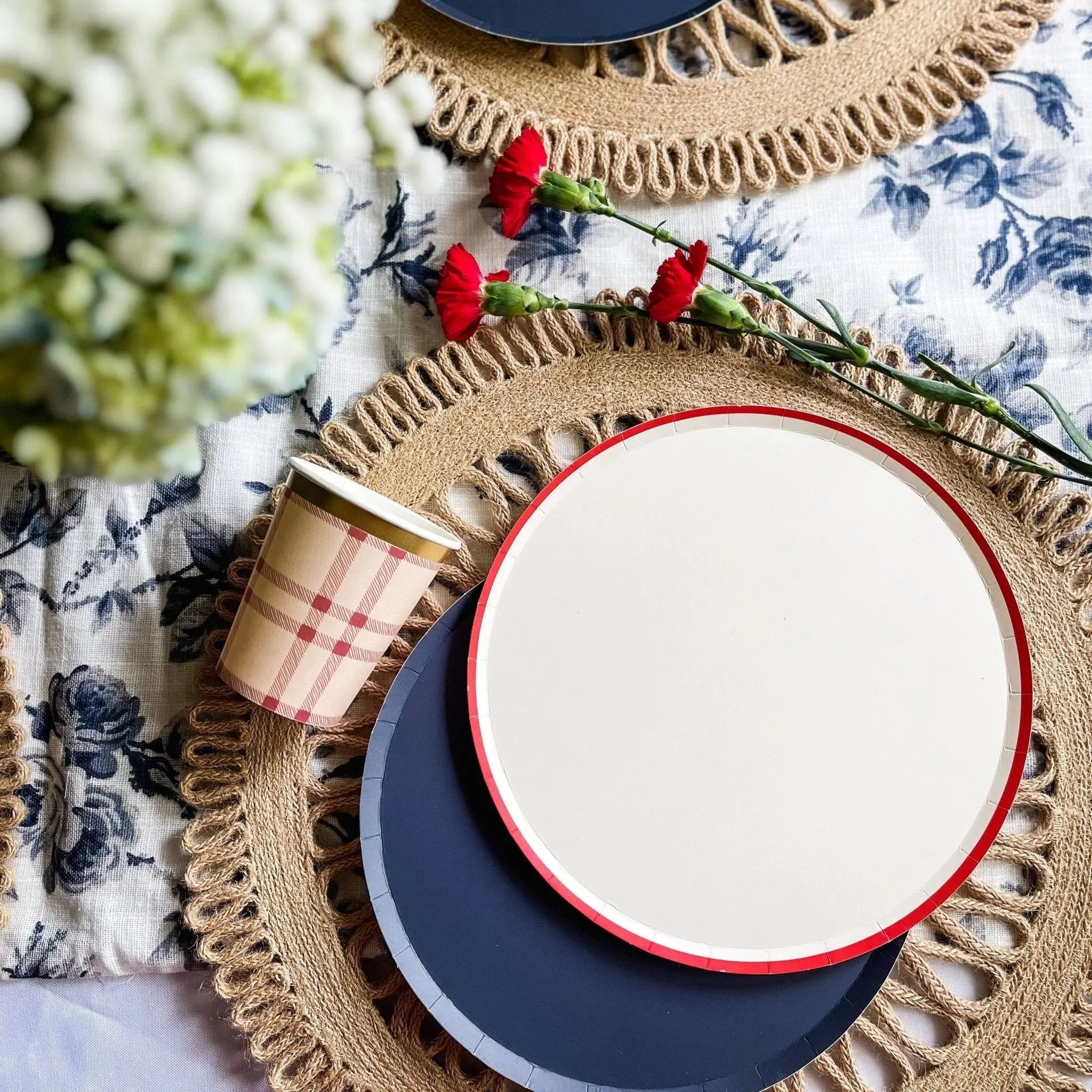 Cream & Red Large Plate