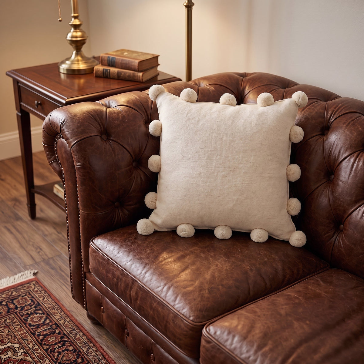 Cream Pom Poms Cream - Hand Felted Wool Pillow - 20"