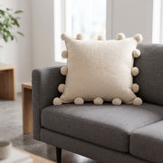 Cream Pom Poms Cream - Hand Felted Wool Pillow - 20"