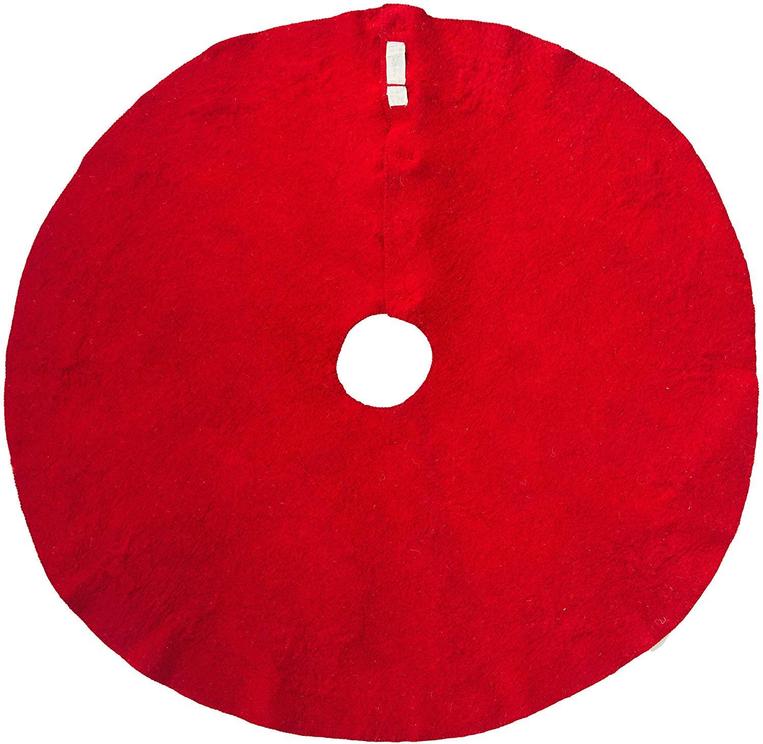 Cream Reindeer Red Christmas Tree Skirt Hand Felted Wool - 60"/72"
