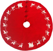 Cream Reindeer Red Christmas Tree Skirt Hand Felted Wool - 60"/72"