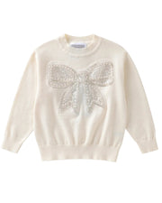 Cream Sparkly Bow Sweater