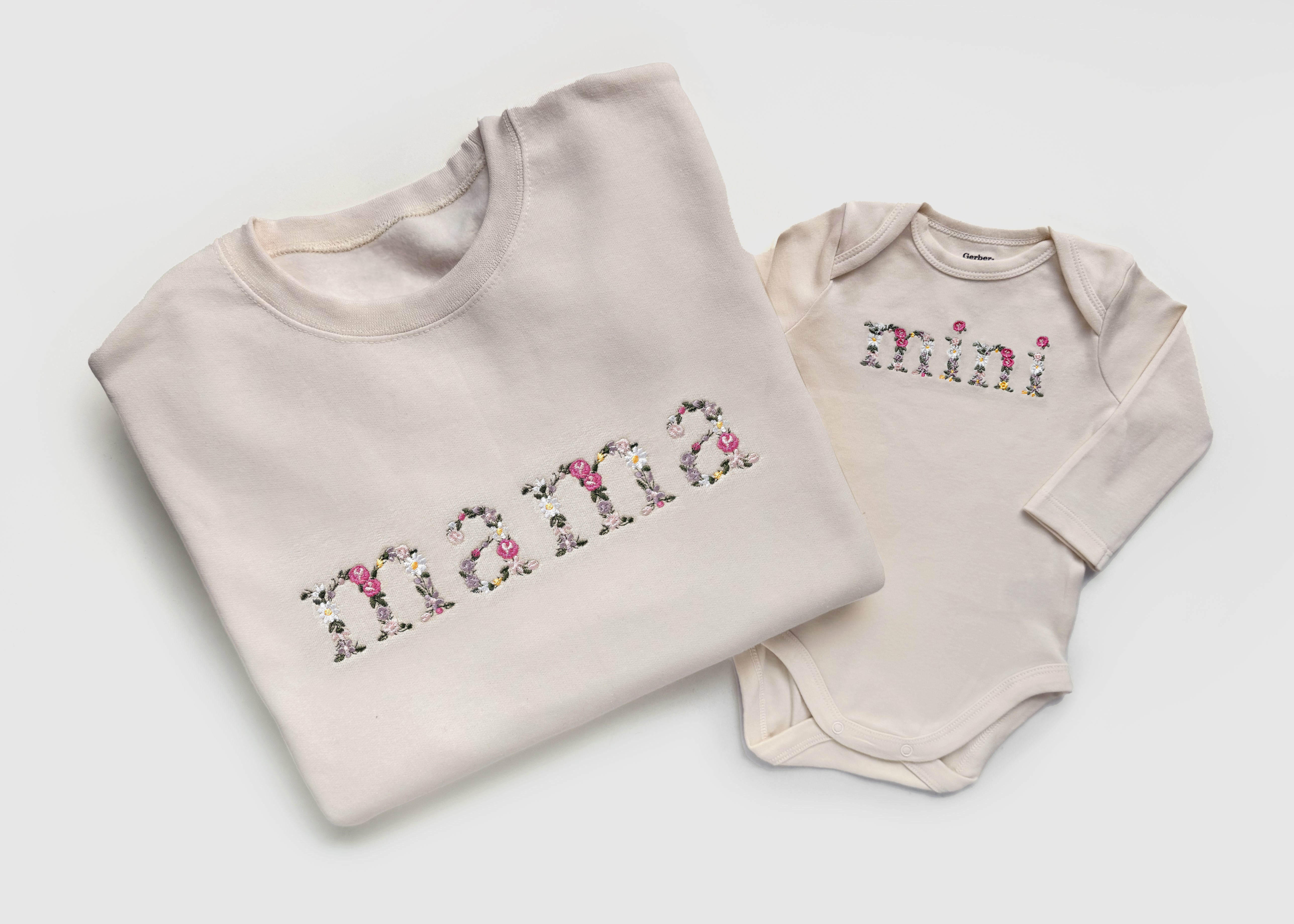 Cream Floral Mother Daughter Matching Outfits