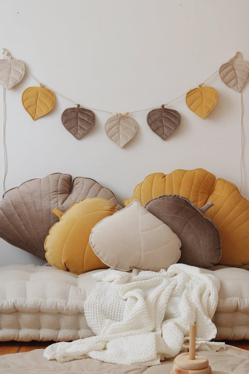 Velvet Cream Leaf Pillow