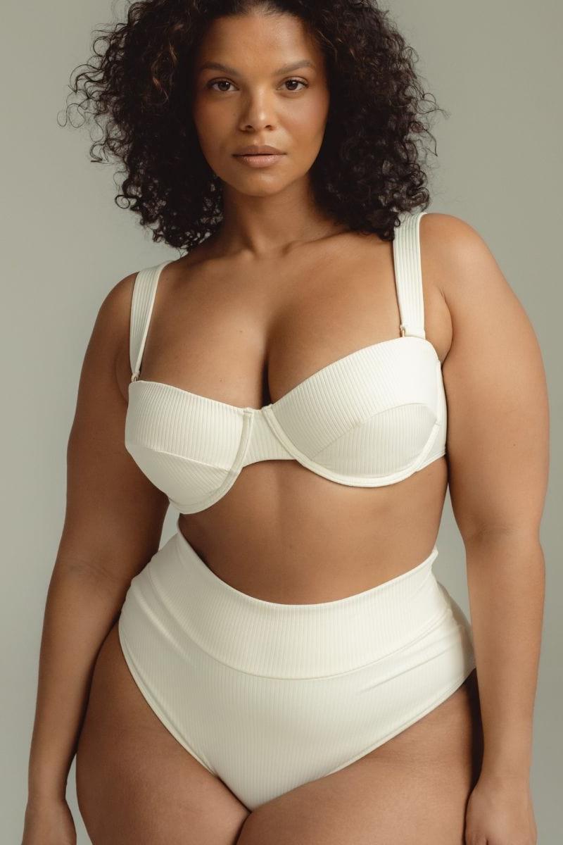 Cream Rib Added Coverage High Rise Bikini Bottom