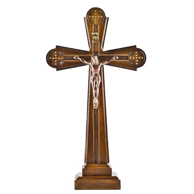 Carved Ukrainian Wooden Standing Crucifix 12 Inches