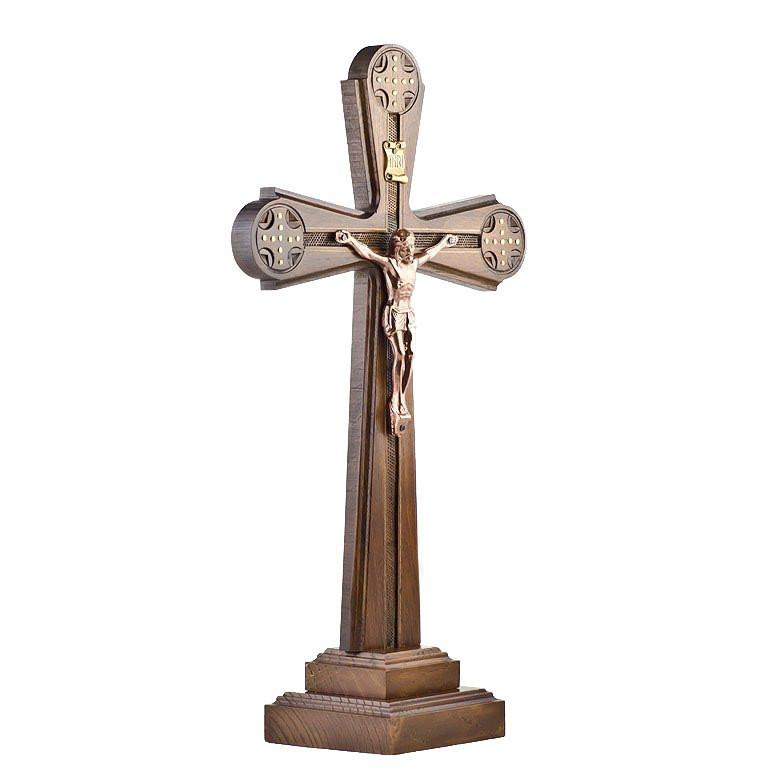 Carved Ukrainian Wooden Standing Crucifix 12 Inches