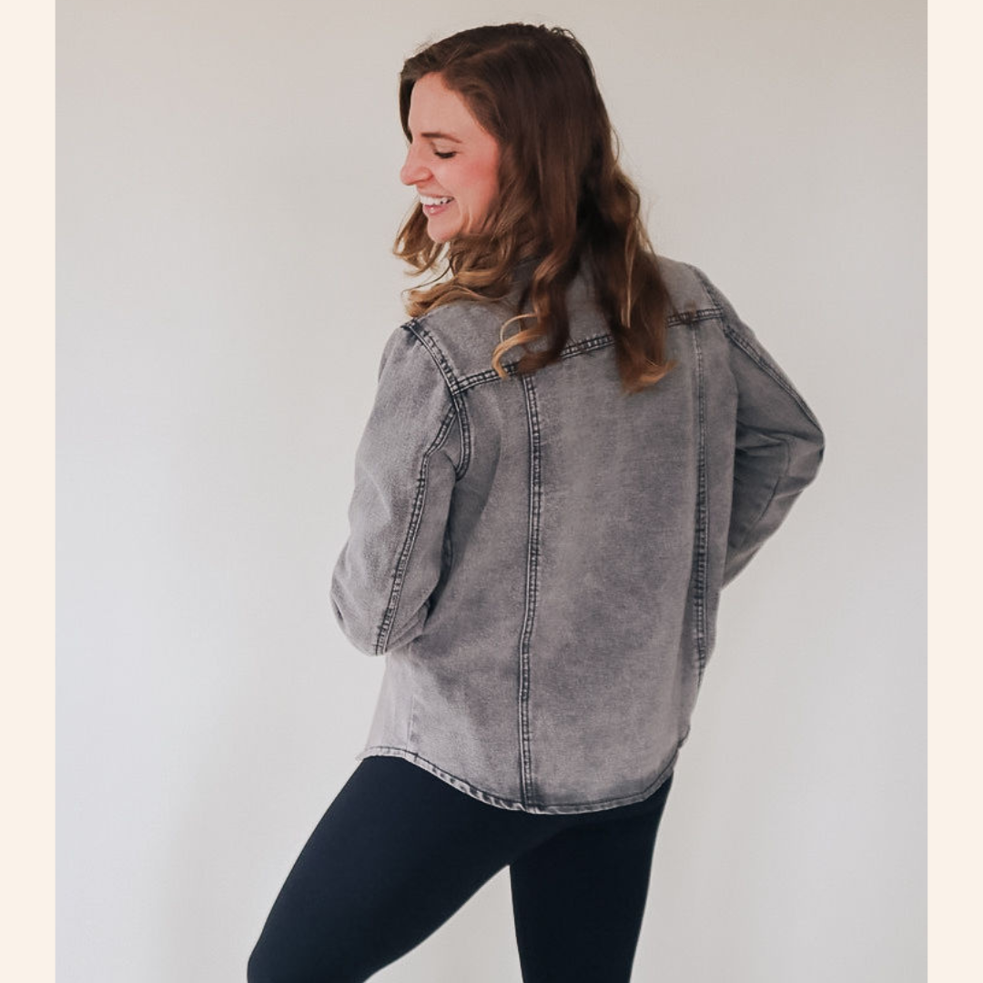 Silver Gray Denim Jacket - Women