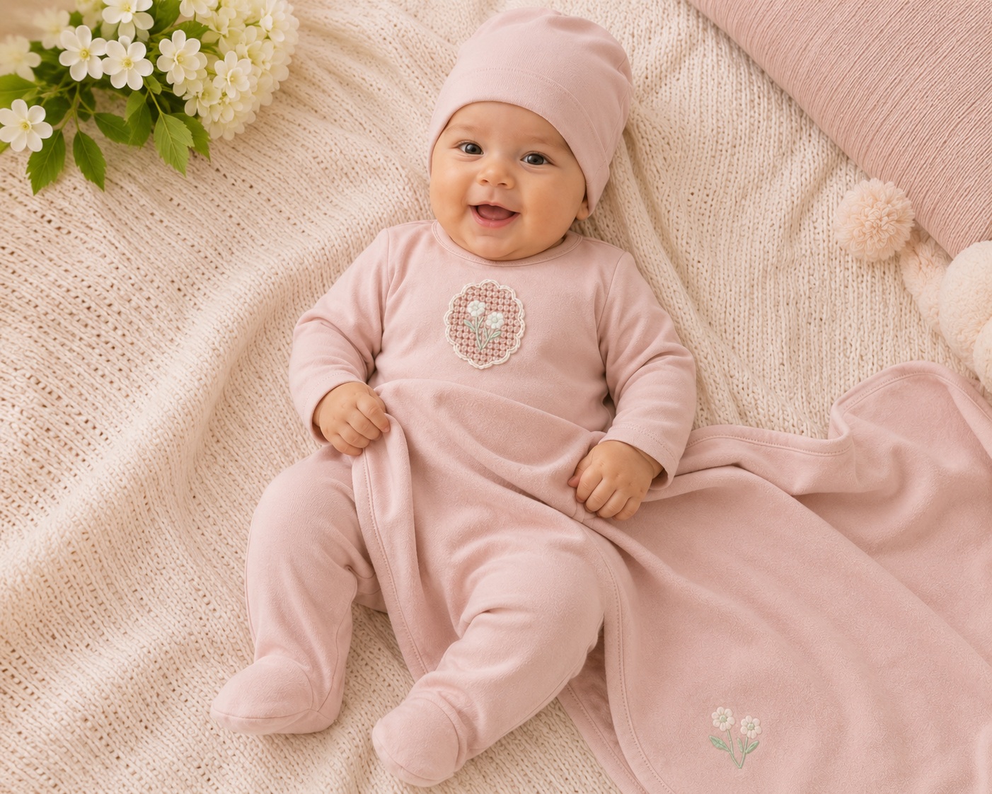 Crochet Applique (cotton) Layette Set