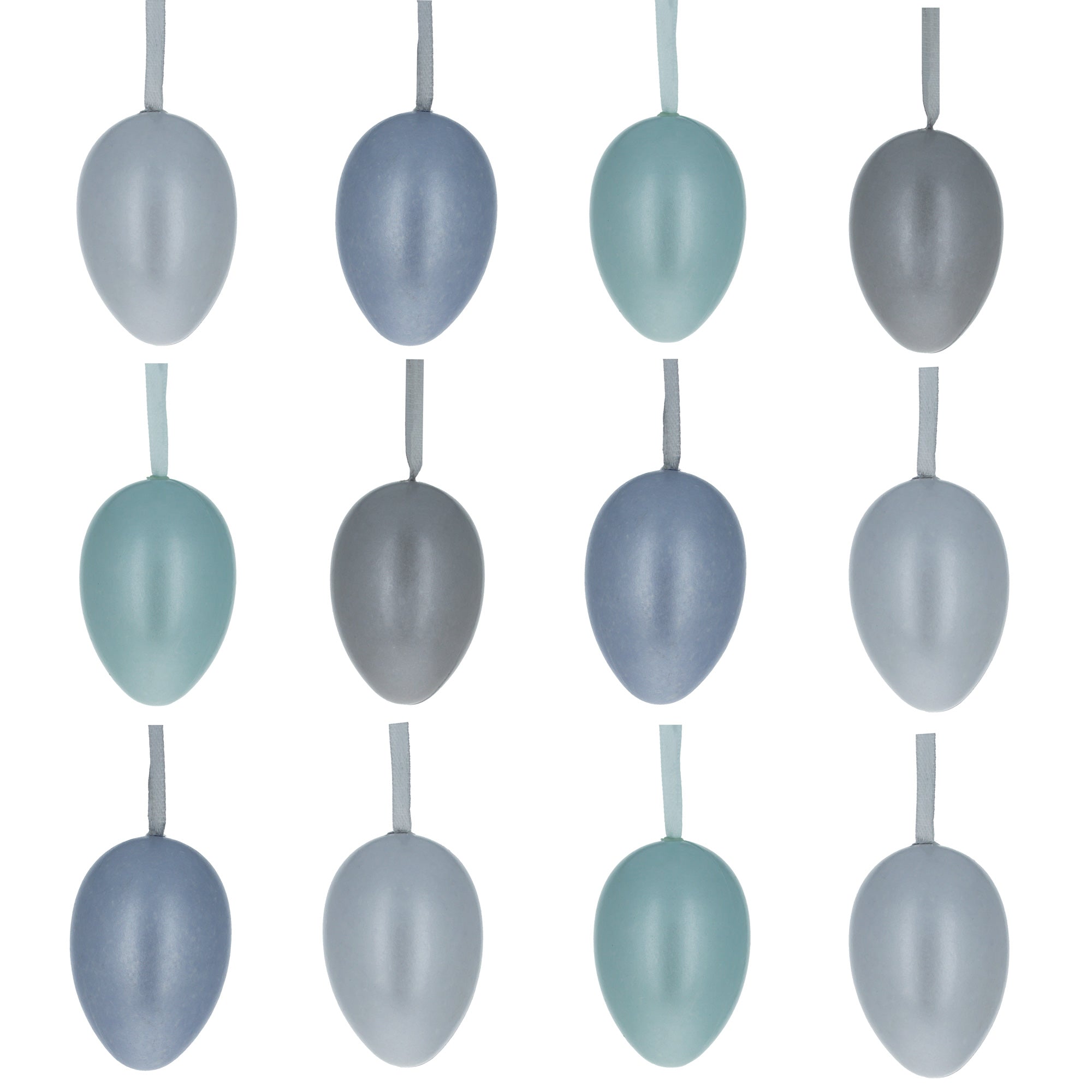 Set Of 12 Pastel Blue Plastic Easter Egg Ornaments 2.35 Inches