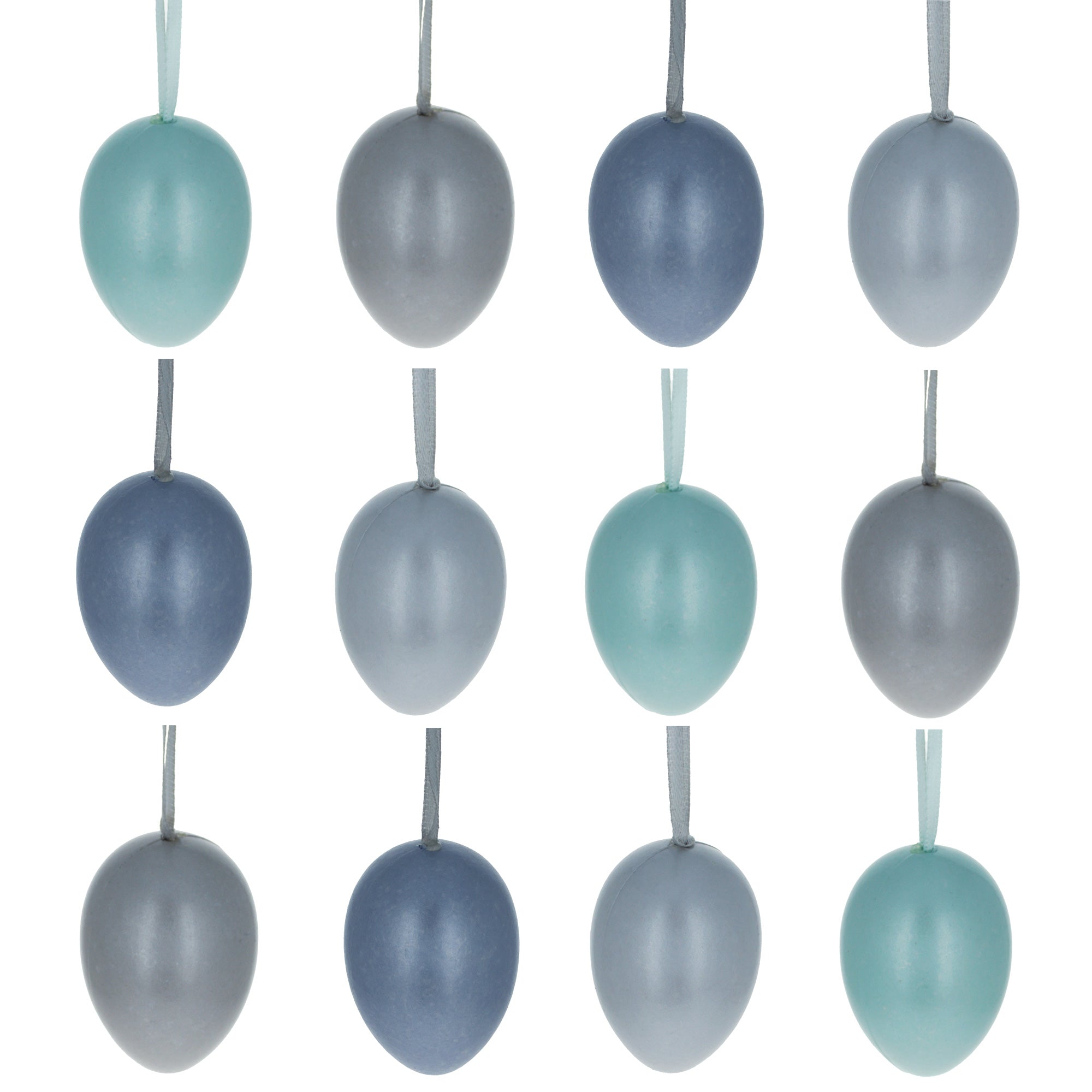 Set Of 12 Pastel Blue Plastic Easter Egg Ornaments 2.35 Inches