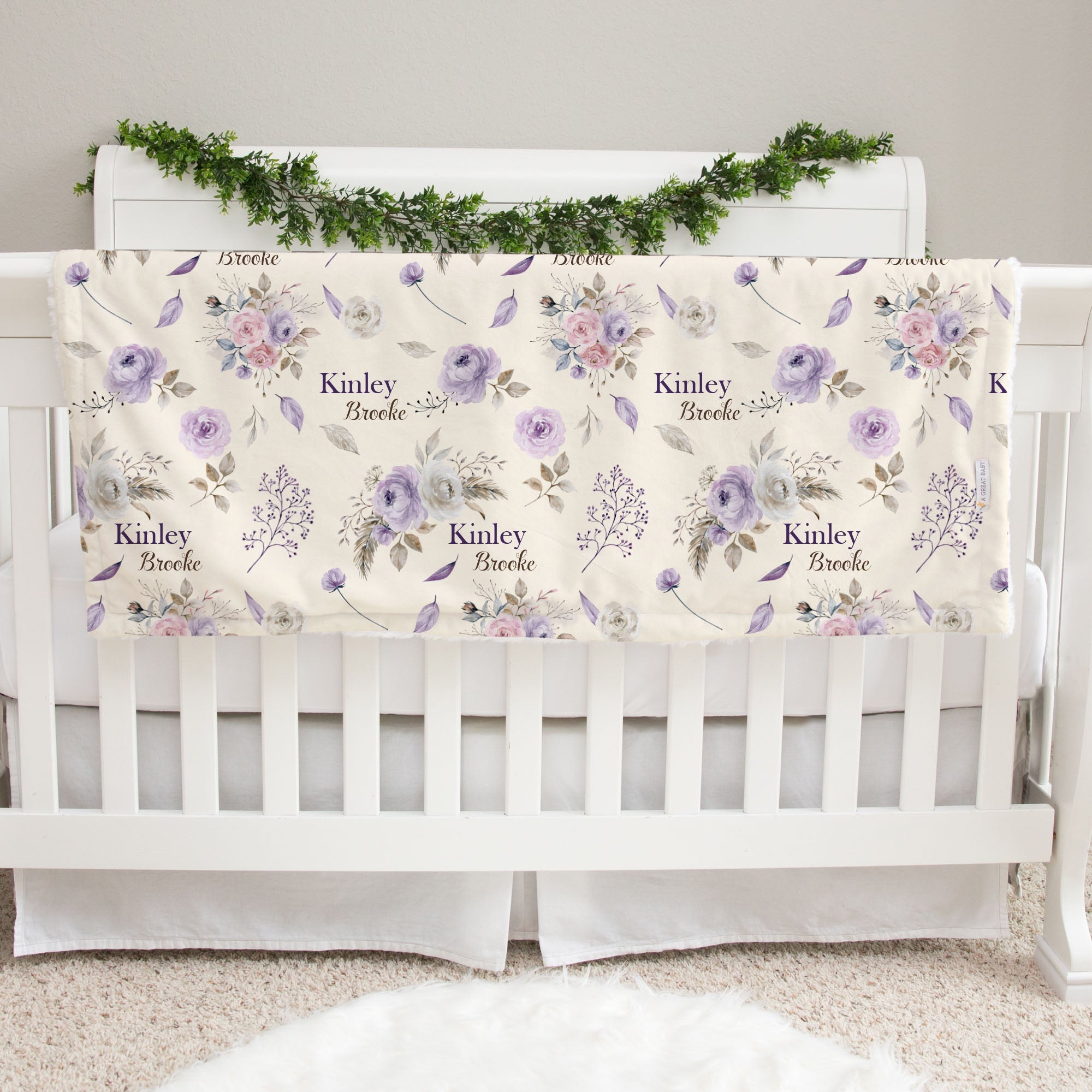 Personalized Baby Blanket – Crystal Jean Lavender Baby Deluxe Floral Minky Throw