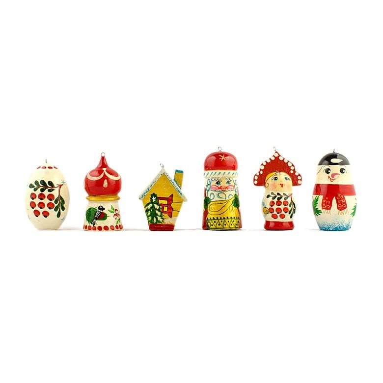 6 Mixed Wooden Christmas Ornaments