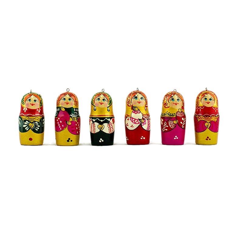 Wooden Set Of 6 Nesting Dolls Christmas Ornaments Matryoshka 2.15 Inches