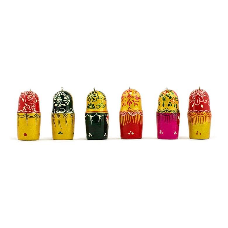 Wooden Set Of 6 Nesting Dolls Christmas Ornaments Matryoshka 2.15 Inches