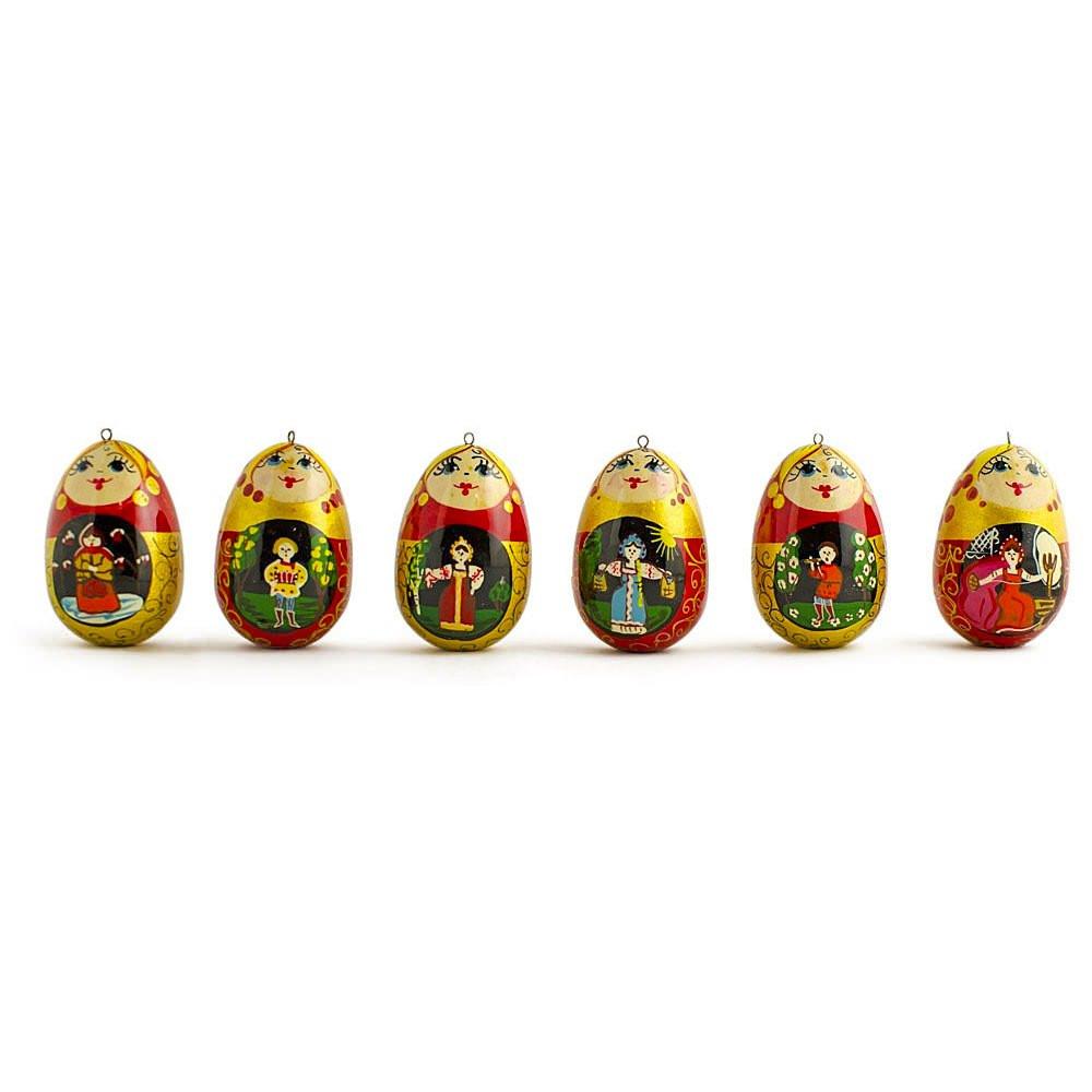 6 Fairy Tales Wooden  Dolls Christmas Ornaments 2.25 Inches