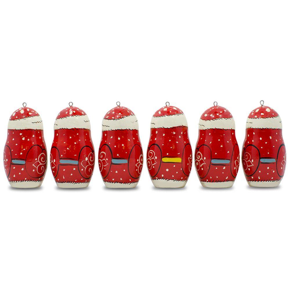 Set Of 6 Santa Wooden Christmas Ornaments 2.25 Inches