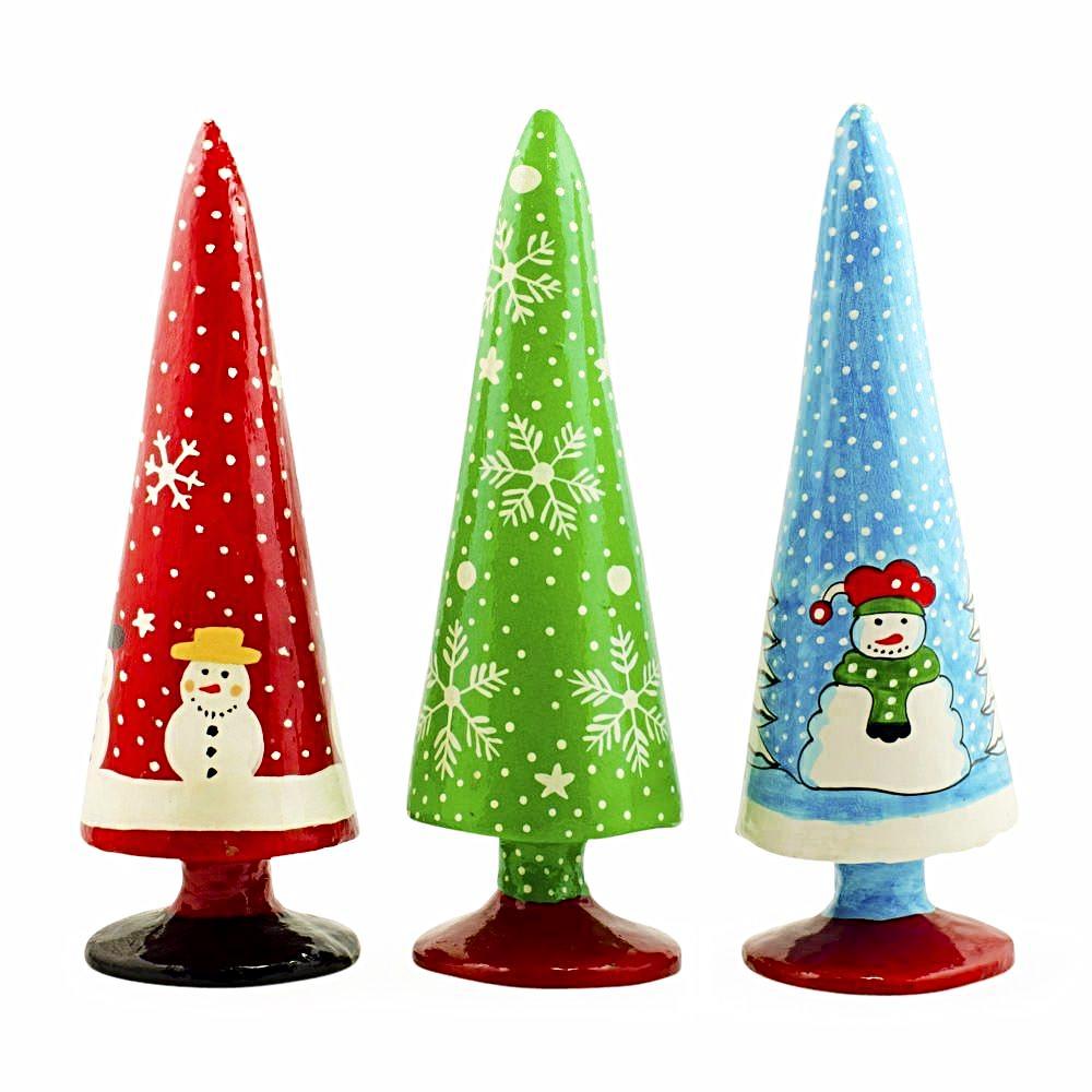 Set Of 3 Wooden Tabletop Christmas Trees 8.5 Inches