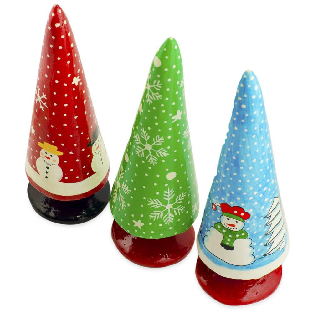 Set Of 3 Wooden Tabletop Christmas Trees 8.5 Inches