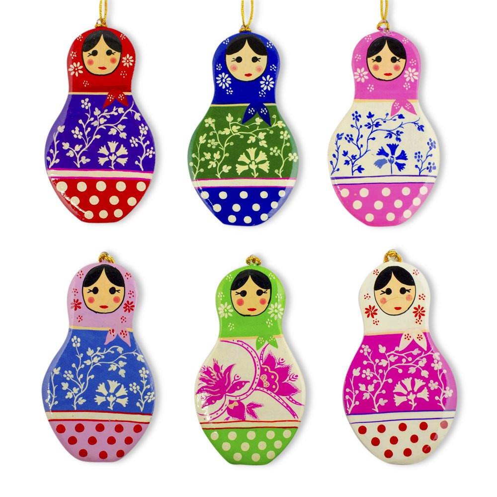 6 Matryoshka Dolls Wooden Christmas Ornaments