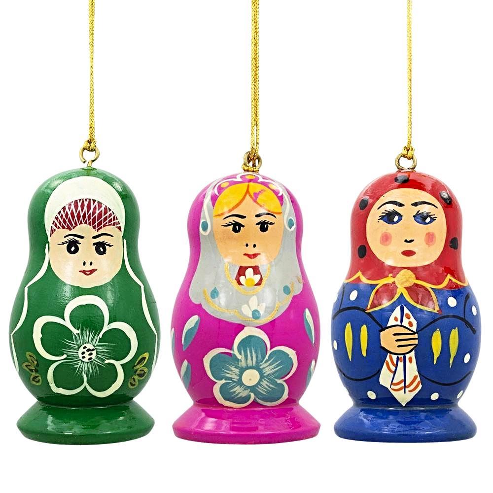 3 Dolls Matryoshka Wooden Christmas Ornaments