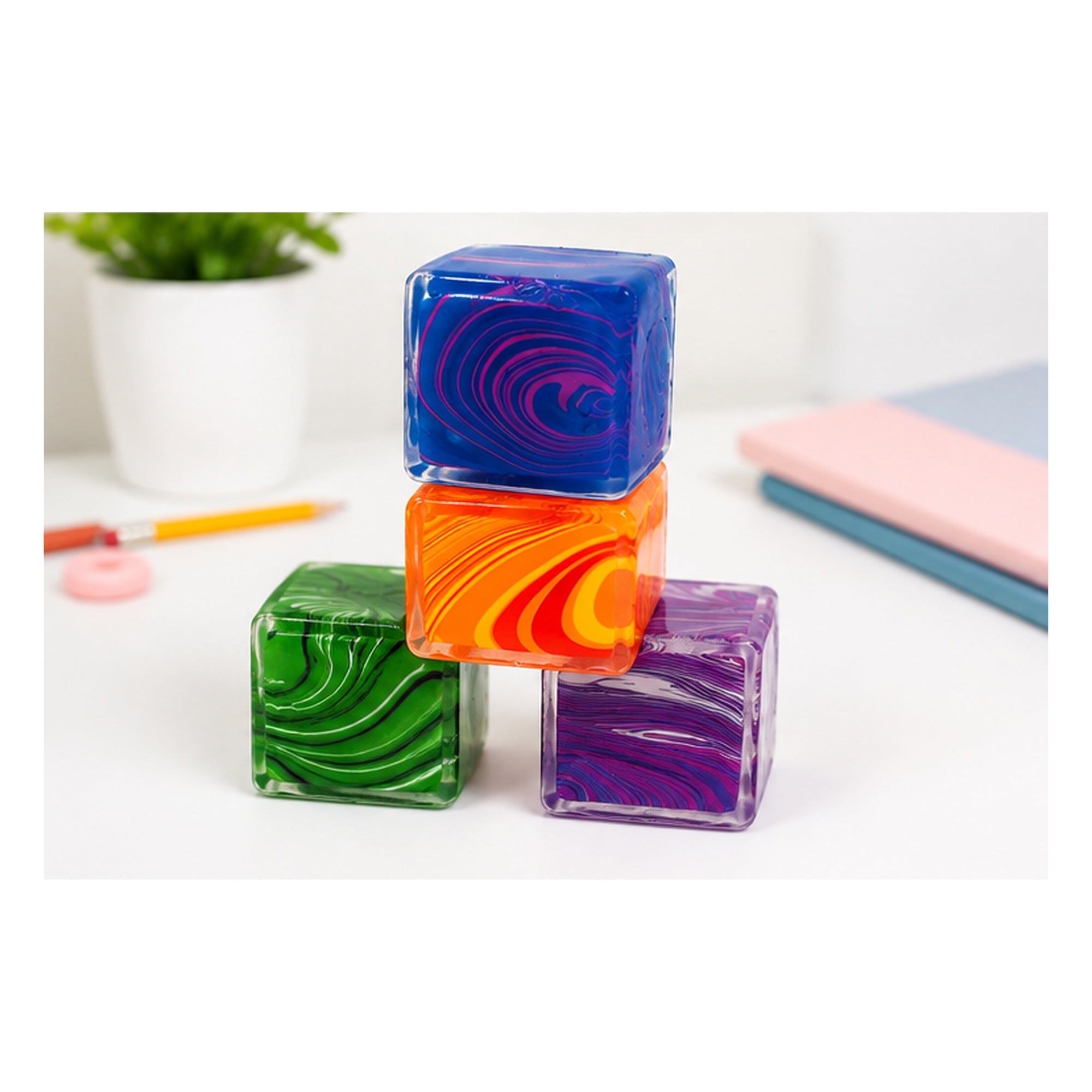 24 Pc Squishy Cube Sensory Fidget Toys – Assorted Marble Designs