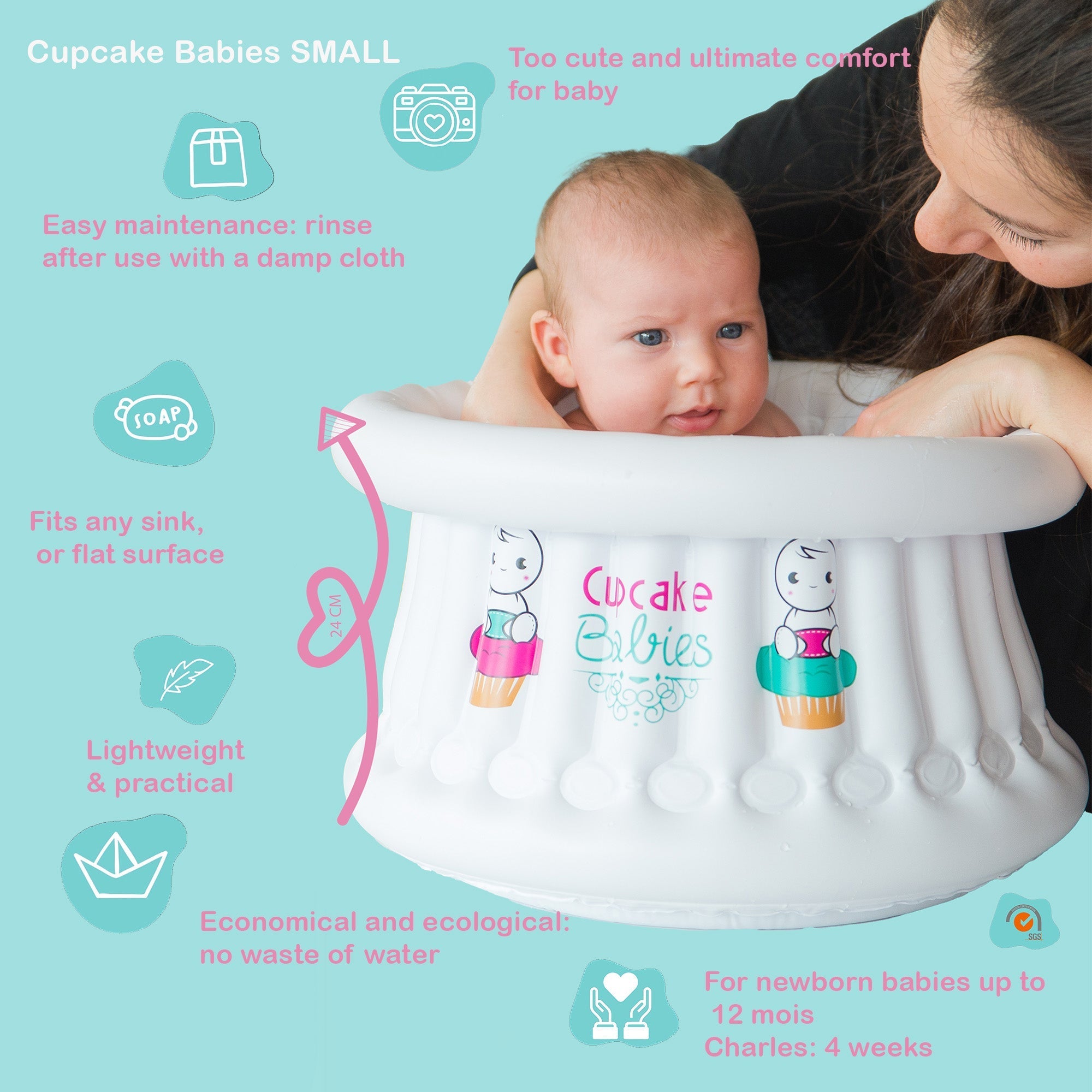 Small Bath White & Travel Pouch & Inflator (suitable From Birth Up To 1 Year)