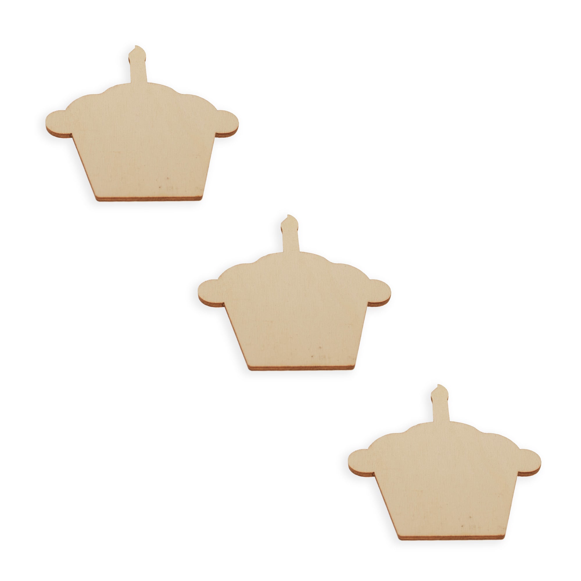 3 Cupcakes With Candles Unfinished Wooden Shapes Craft Cutouts Diy Unpainted 3d Plaques 4 Inches