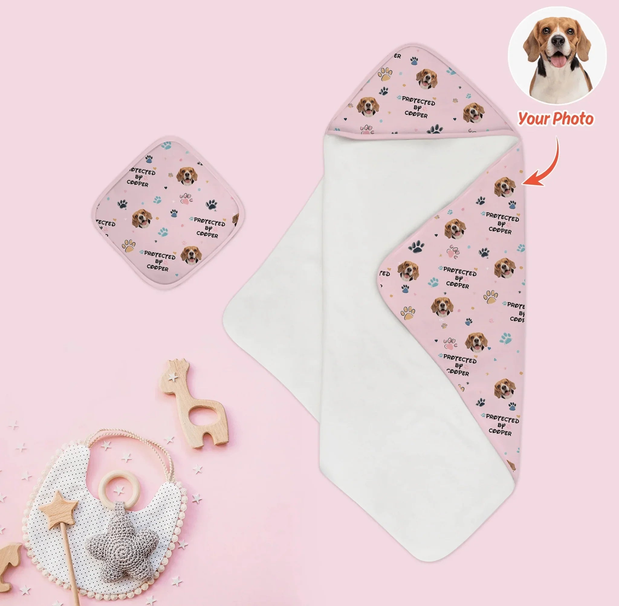 Custom Dog Pattern Hooded Bamboo Towel Set