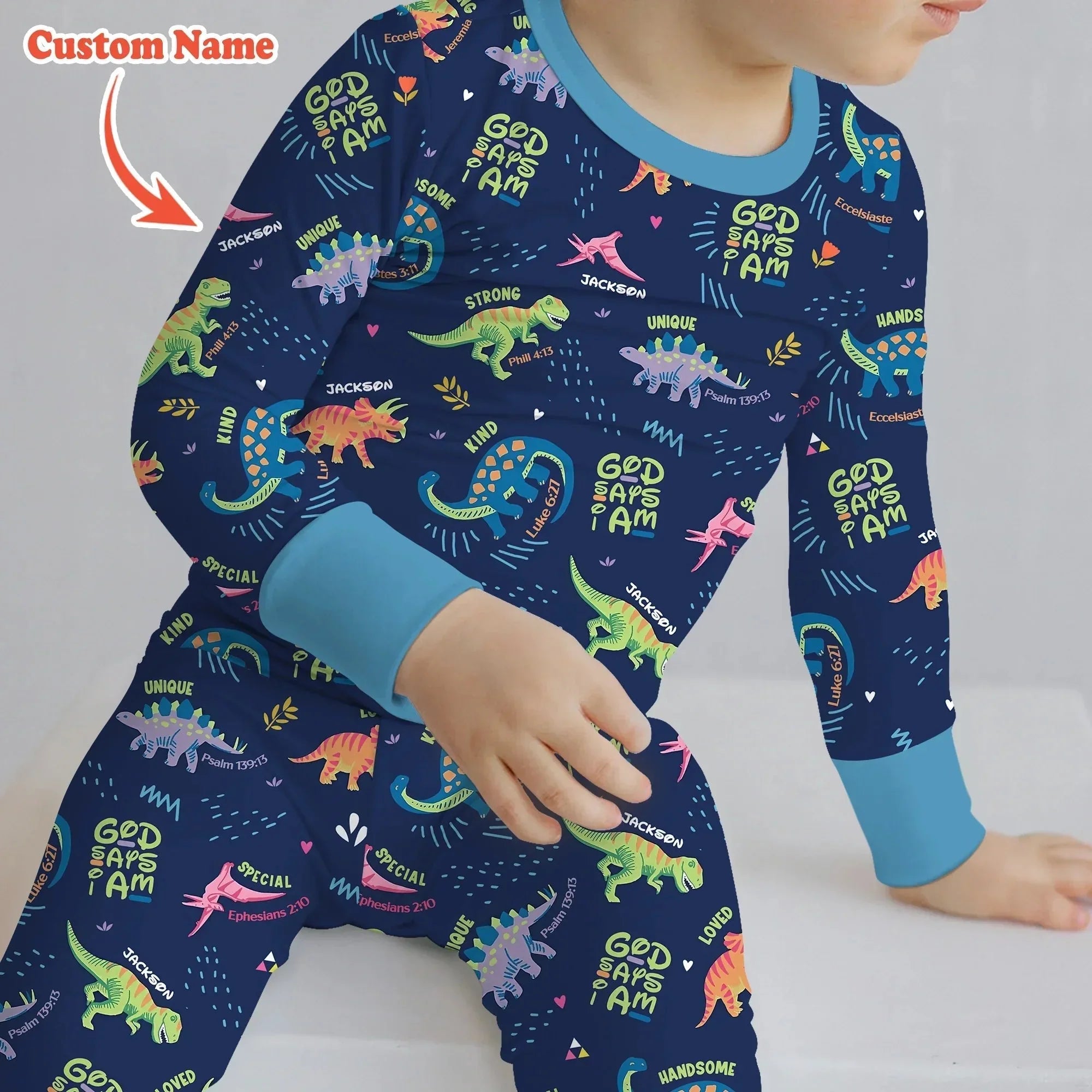Custom Name God Says I Am Dinosaur Bamboo Two Piece Long Sleeve Pajama Set