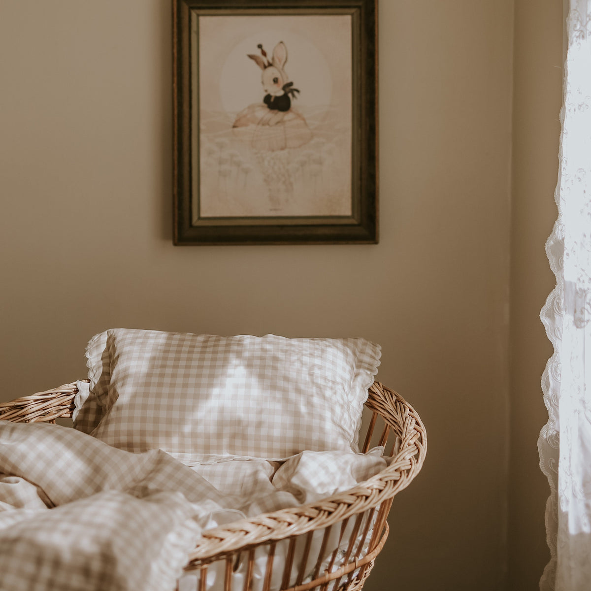 Picnic Gingham Crib Sheet - Beige