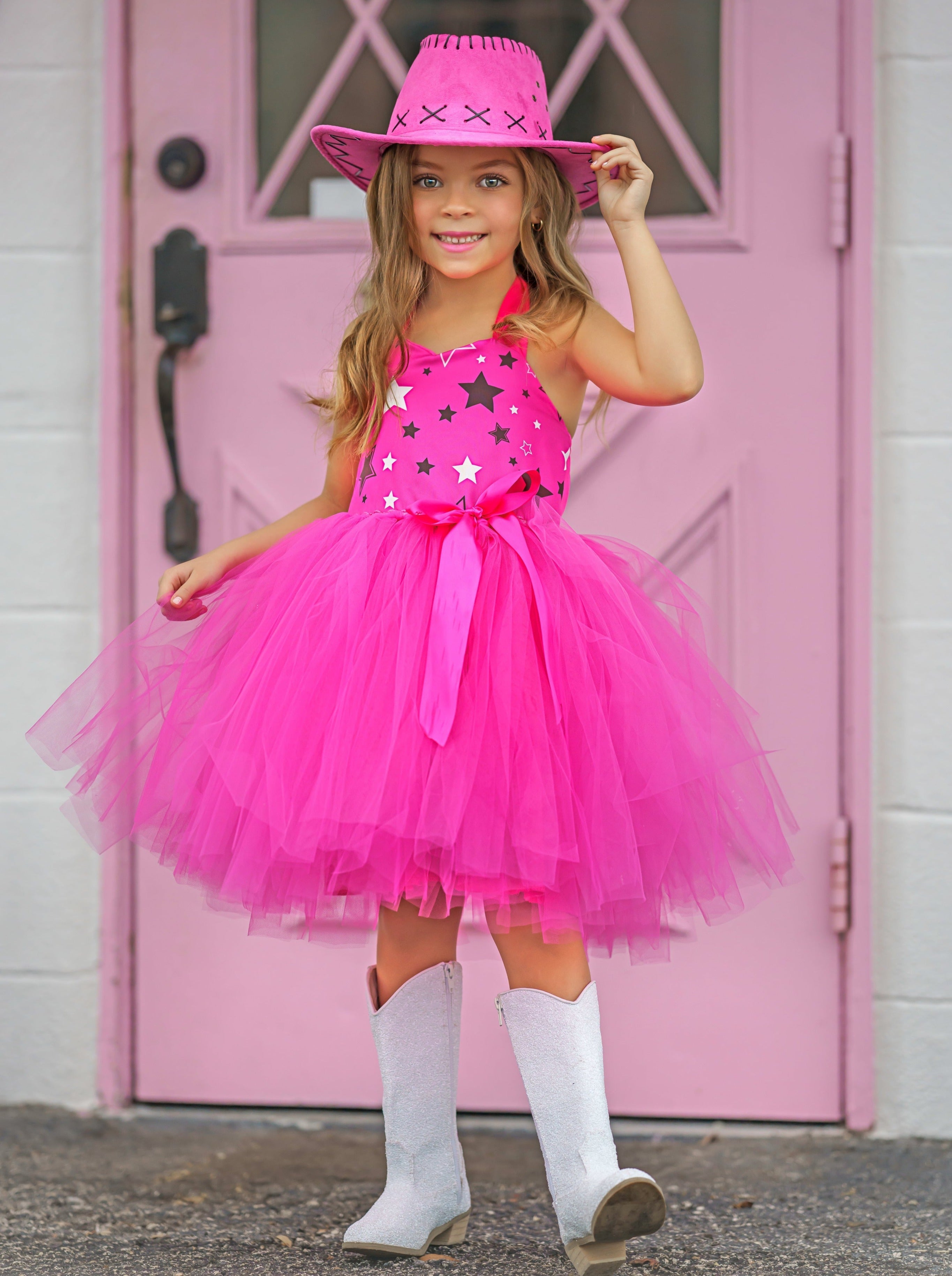 Girls Pink Cowboy Barbiecore Tutu Costume Dress