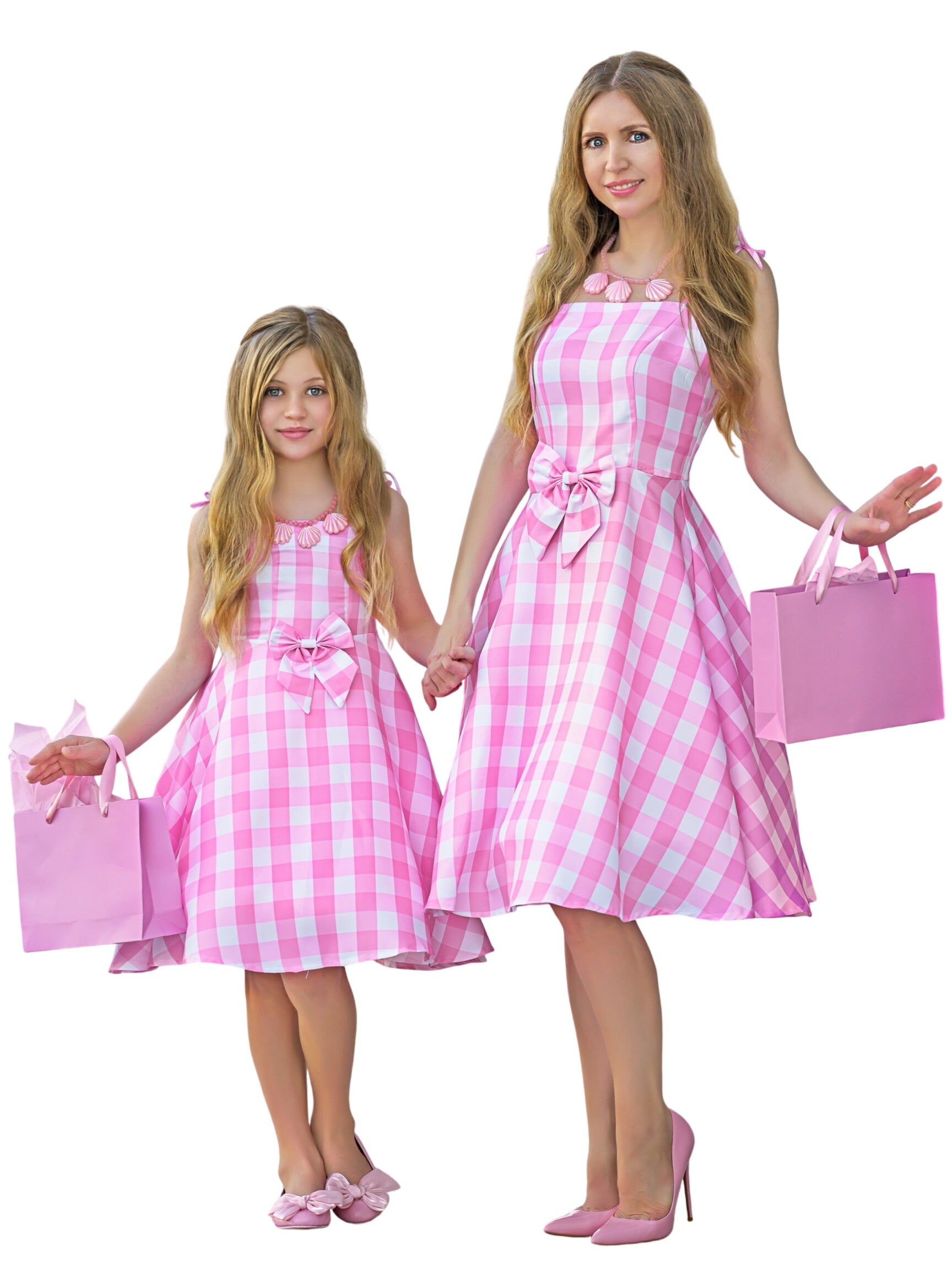 Mommy And Me Barbiecore Gingham Dress Costumes