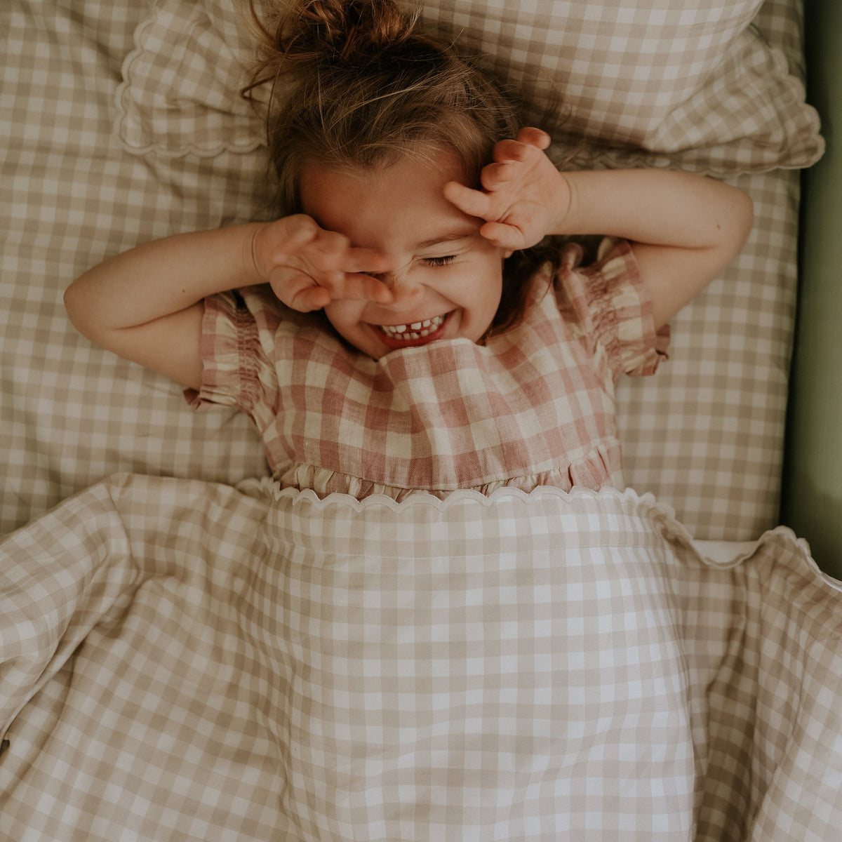 Picnic Gingham Toddler Duvet - Beige