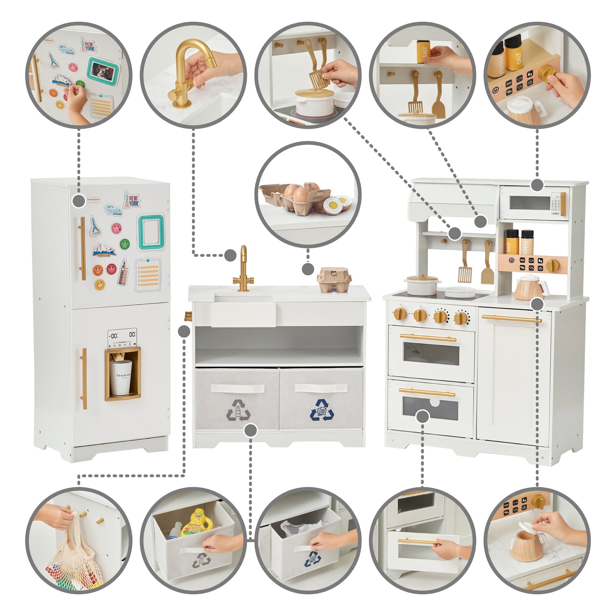 Teamson Kids - Little Chef Atlanta Large Modular Play Kitchen, White/gold