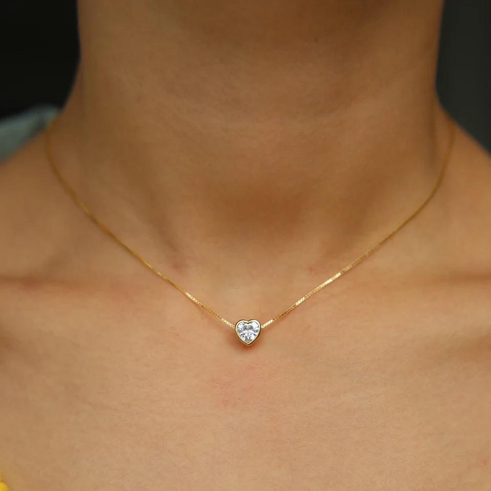 Cz Bezel Necklace Heart