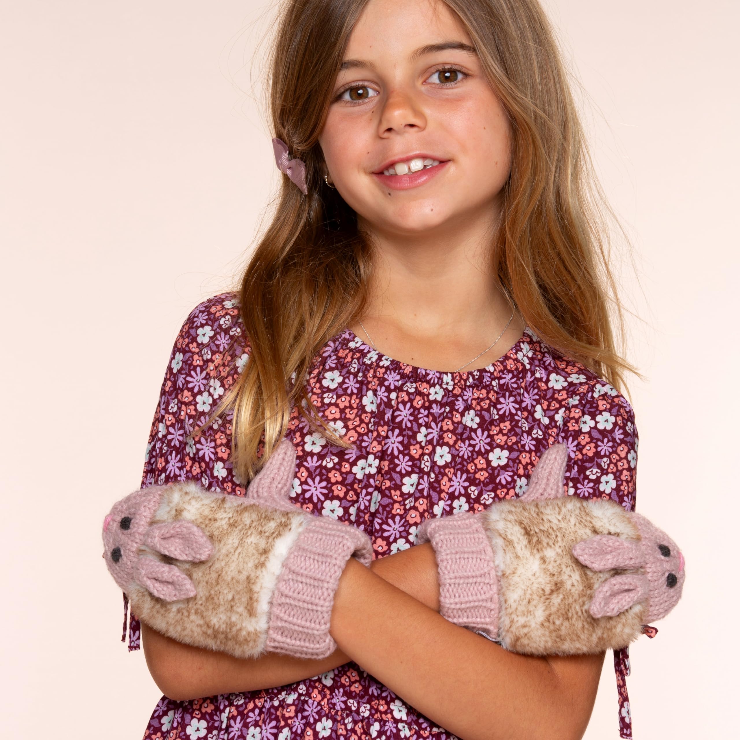 Warm Knit Winter Mittens For Girls Ages 3-12 Years, Double-layered, Fun Bunny Rabbit Design For Children, Toddler To Big Kids