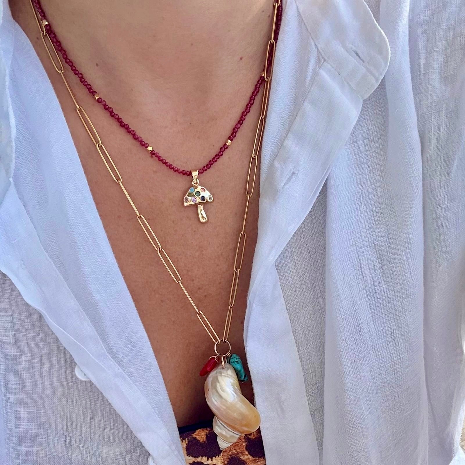 Seashell & Gem Chain Necklace