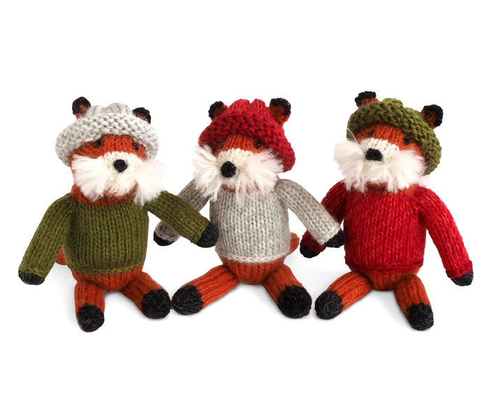 Fox In Sweater Ornament- Set Of 3