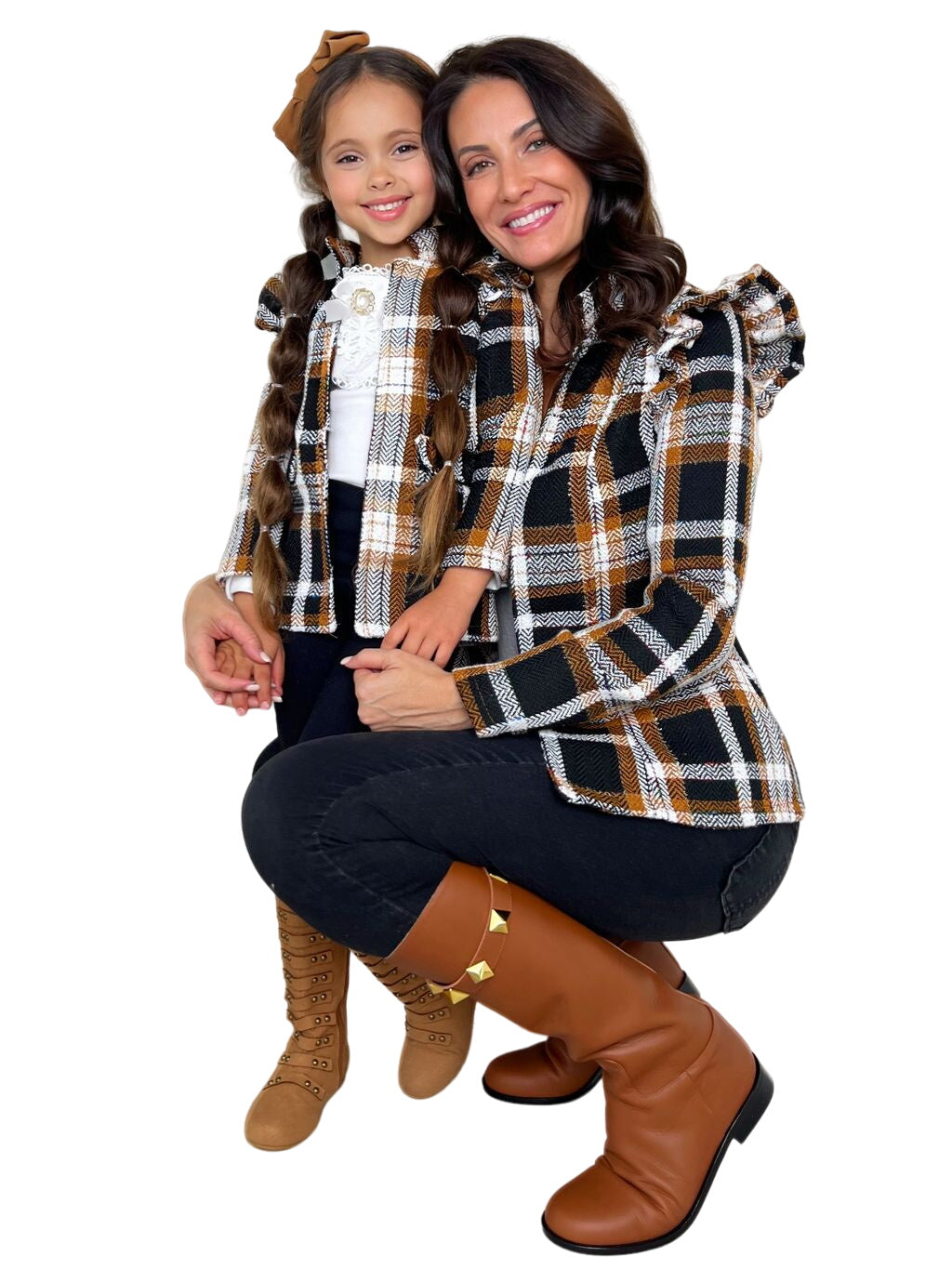 Mommy And Me Plaid Ruffled Bomber Jacket