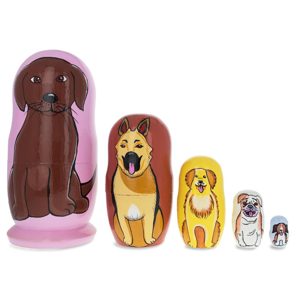 Five Dogs Wooden Nesting Dolls 5.75 Inches