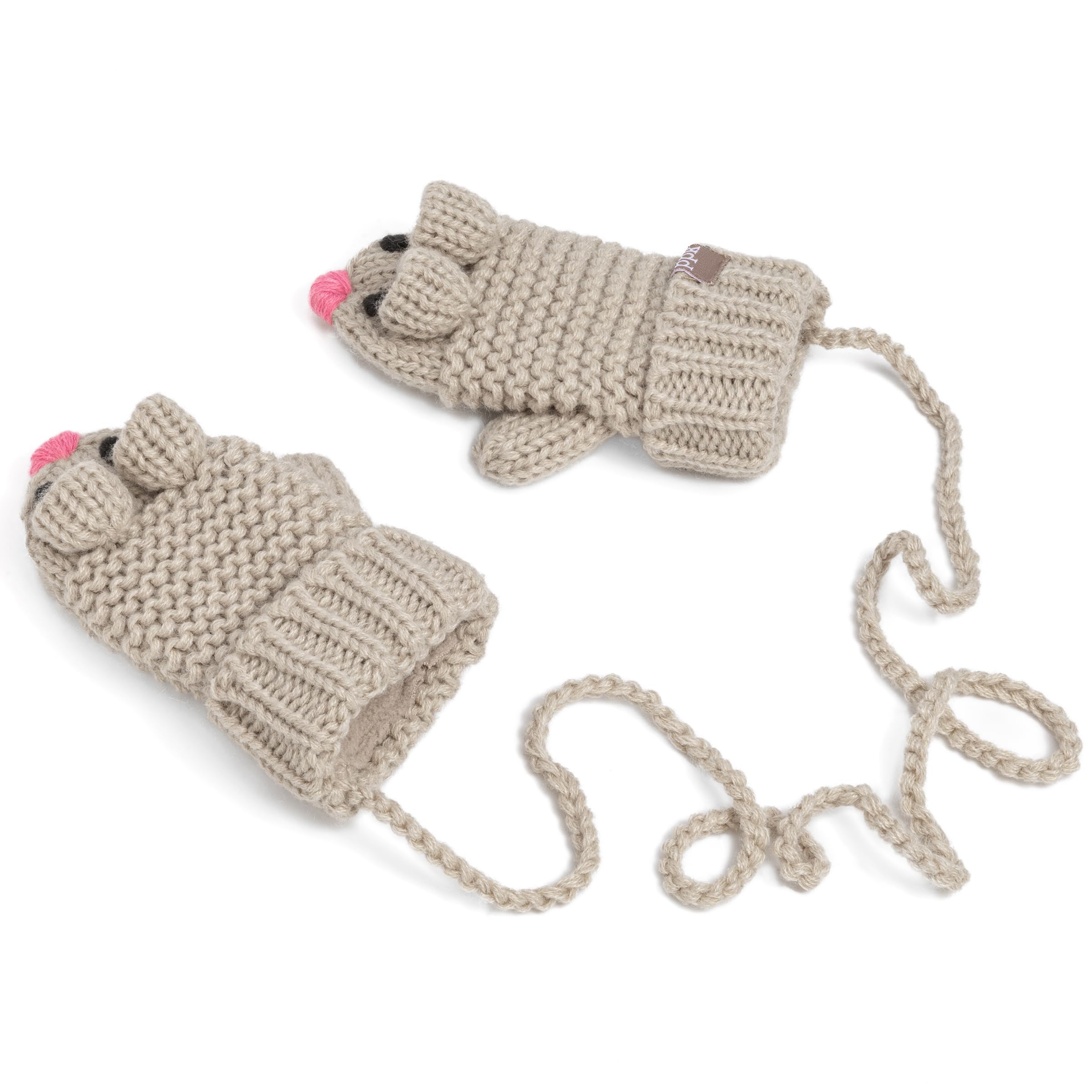 Mouse Face Knit Mittens With String For Kids 1-6 Years, Unisex