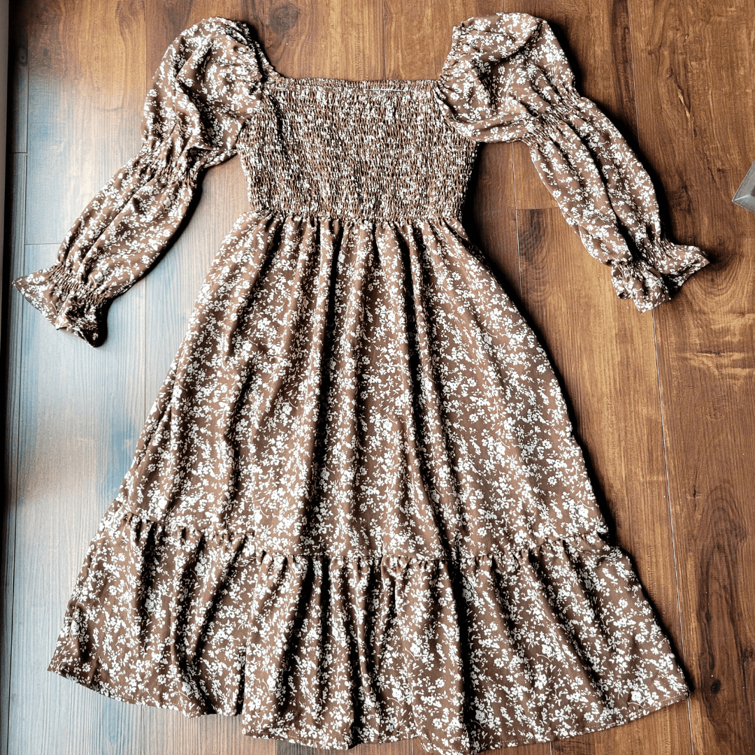 Dainty Floral Brown Dress- Women