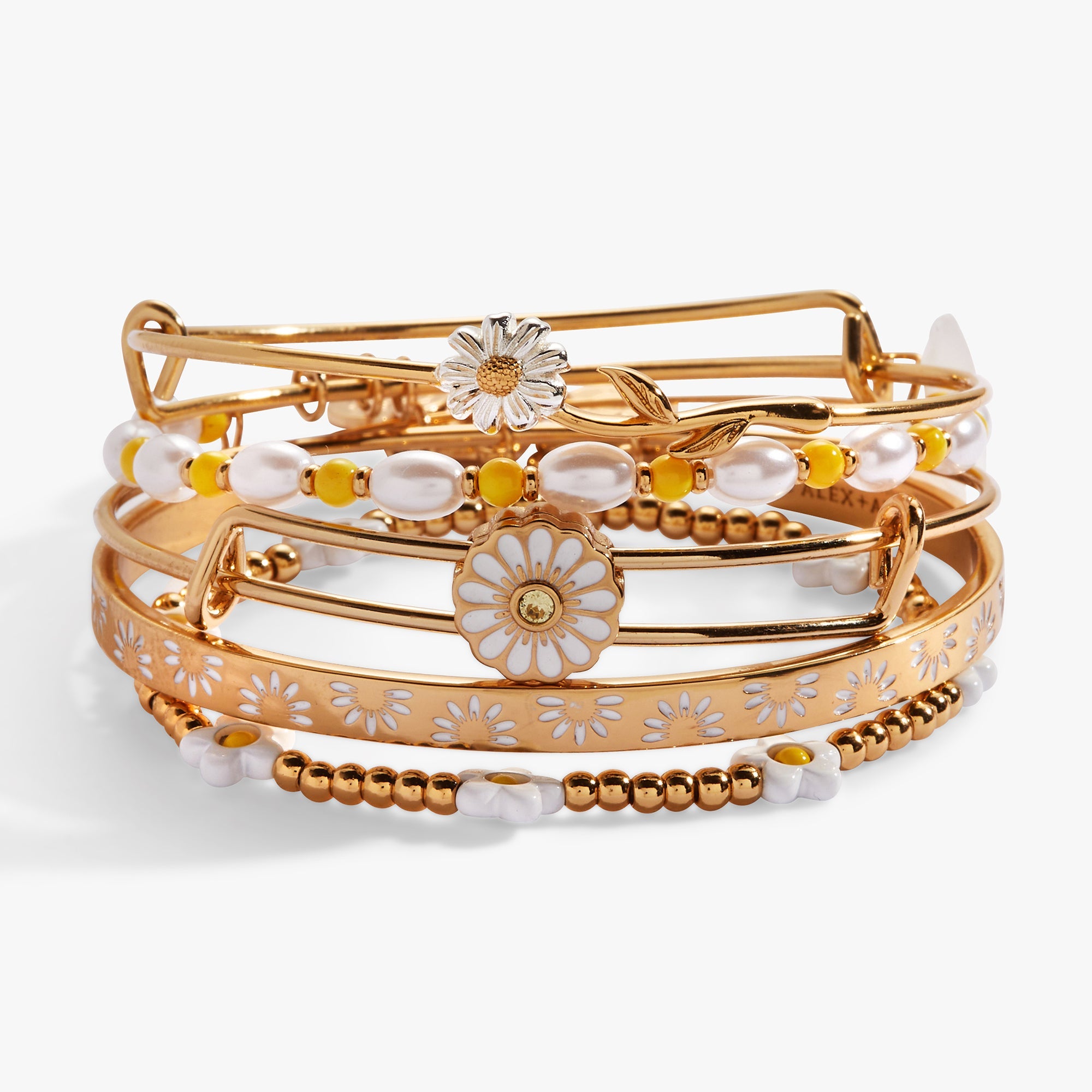 Daisy Flower Beaded Bangle Set Of 5
