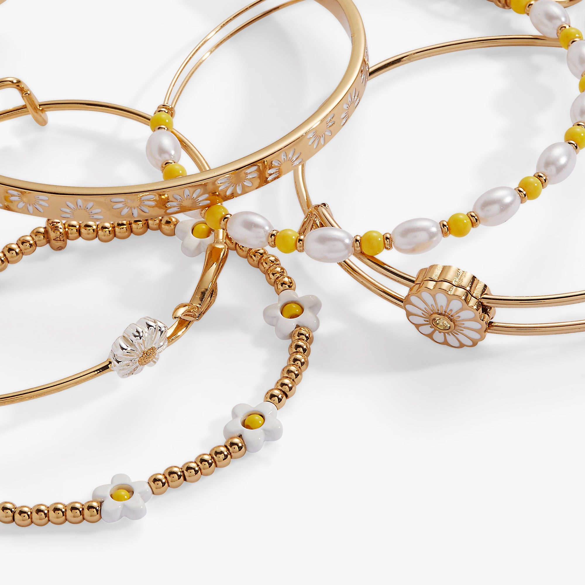 Daisy Flower Beaded Bangle Set Of 5